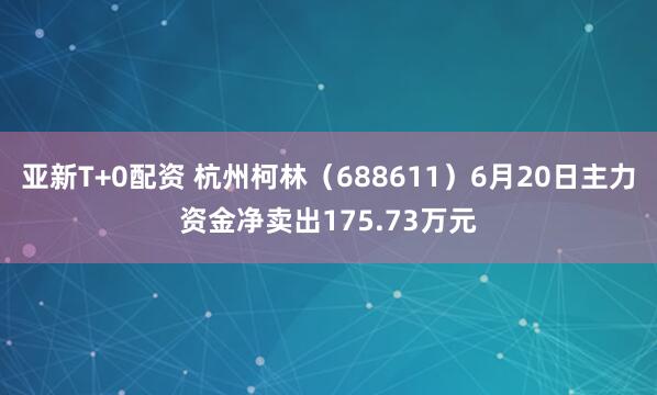 亚新T+0配资 杭州柯林（688611）6月20日主力资金净卖出175.73万元